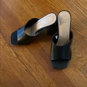 Black Leather Women's Mules